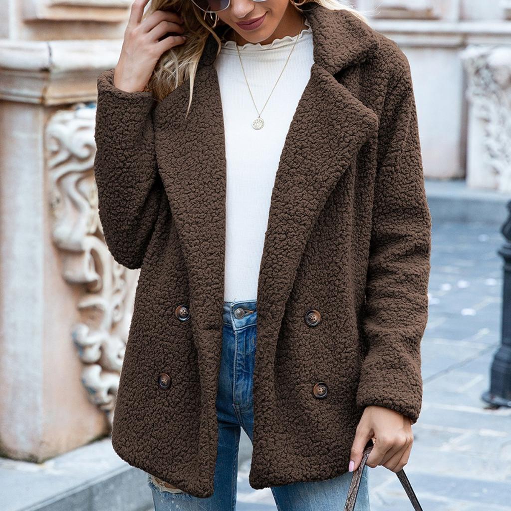 Plush Jacket, Lapel, Loose Fit, Woolen Sweater, Women's Casual Jacket
