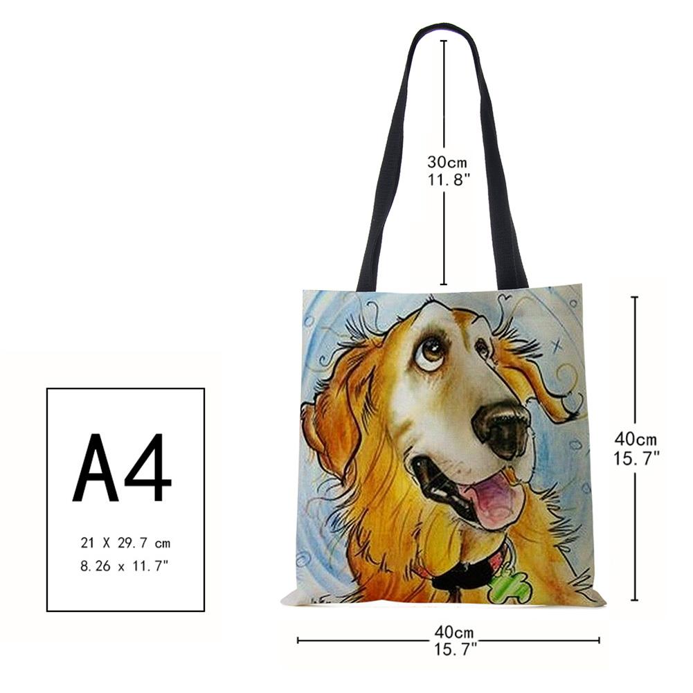 Dog Cartoon Shoulder Bag Vintage Women Reusable Large Capacity Canvas Tote Bag Harajuku Casual Shopping Storage Handbag KTY