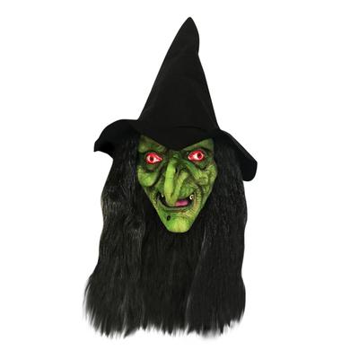 Halloween Horror Old Witch Mask with Hat Cosplay Scary Clown Hag Latex Masks Green Face Big Nose Old Women Costume Party Props