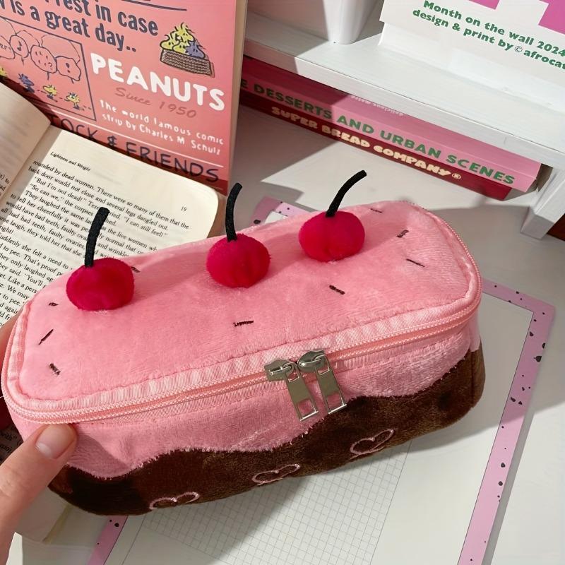 Cute Pink Large-Capacity Pencil Case with Compartments, Portable Stationery Bag for Girls School Travel Use