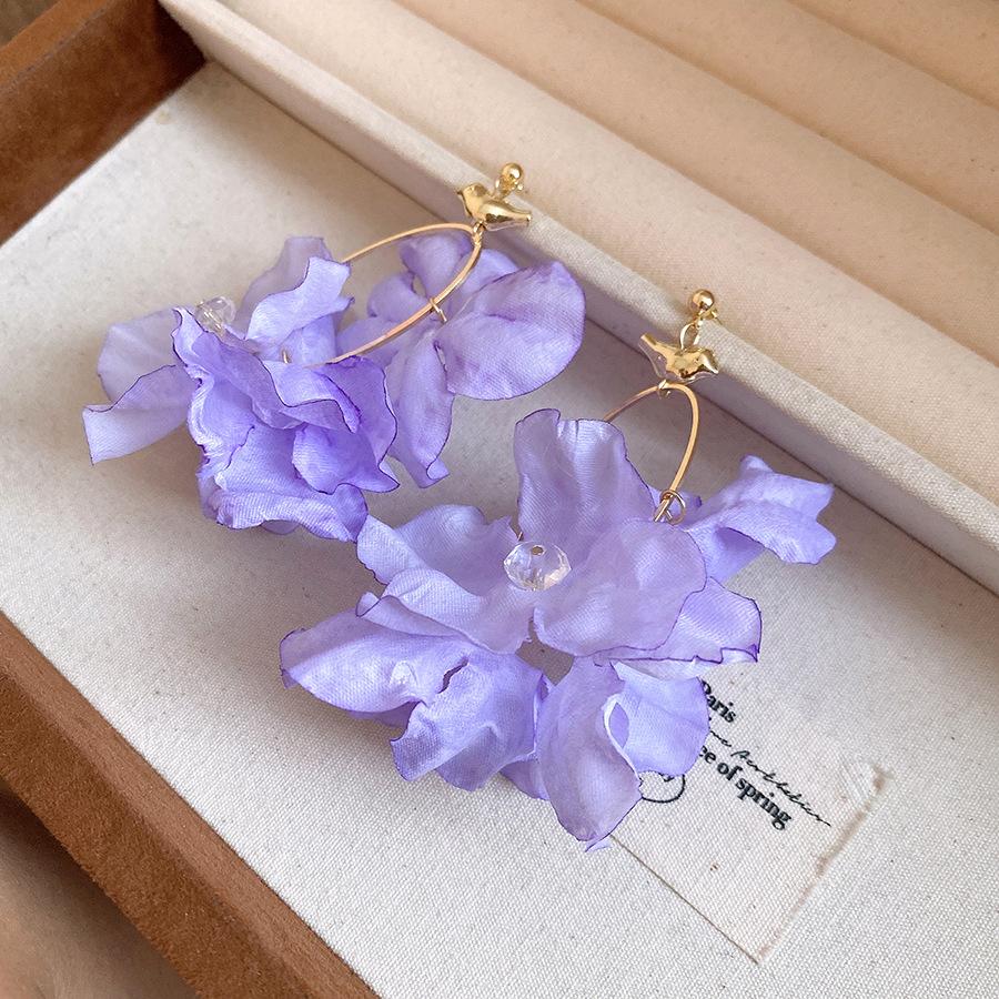 

Holiday style silver needle fabric flower pendant earrings new summer sweet stud earrings niche high-end earrings
