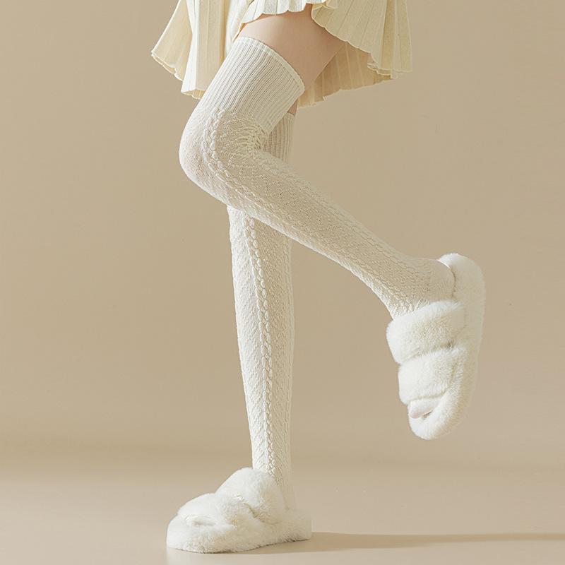 High Tube Hemp Over Knee Thin Wool Socks Warm Non-Slip Long Tube Pattern Stockings Knee Pads