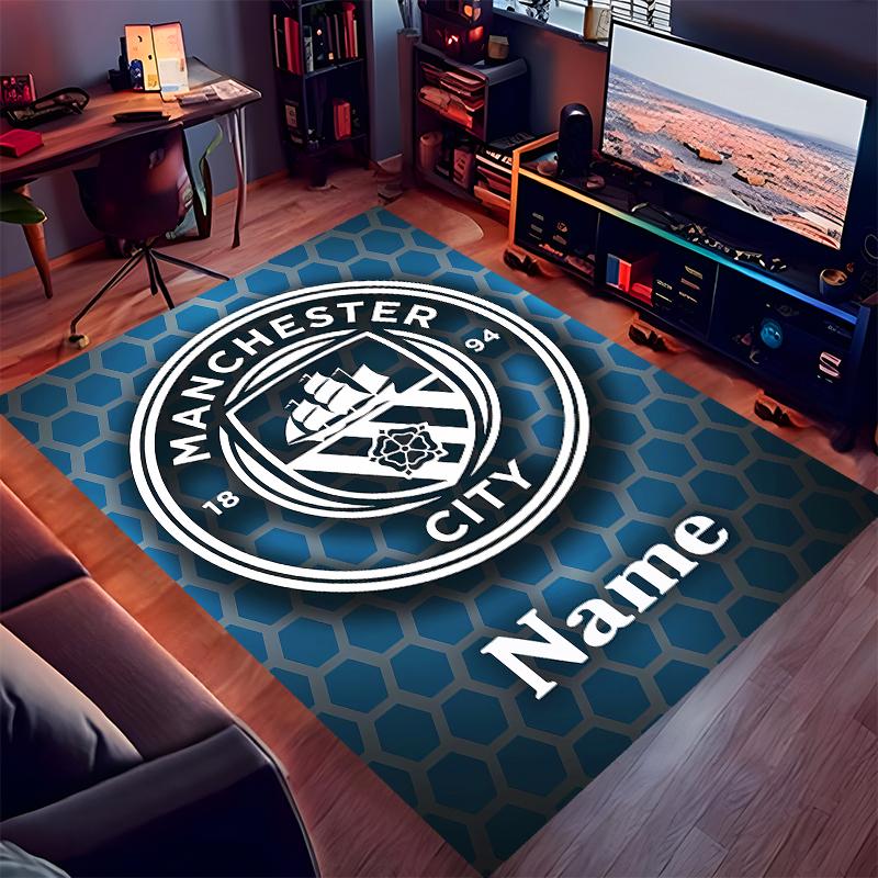 Op maat gemaakte Manchester City F.C. Print Vloerkleed - Zacht, Wasbaar Antislip Binnentapijt, Woonkamer, Huis & Kantoor Decoratief Tapijt