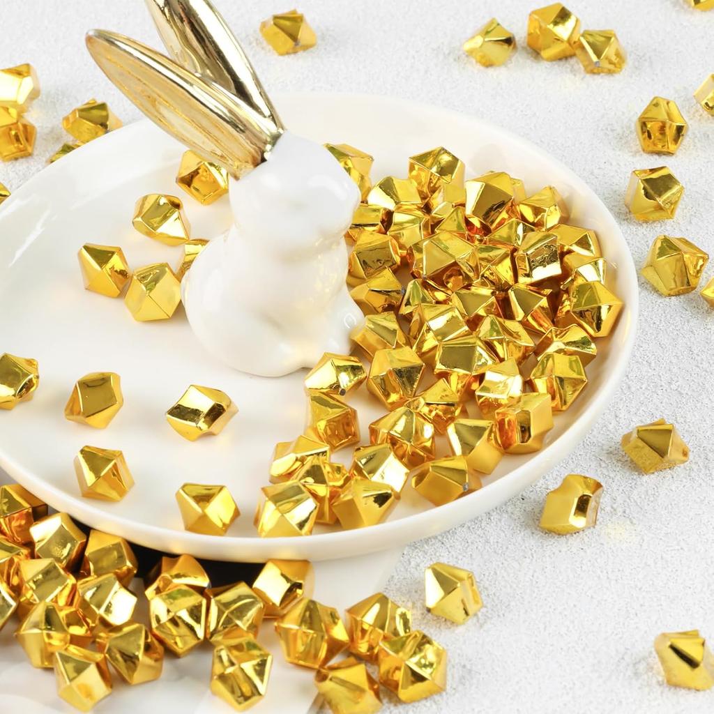 DomeStar 550PCS Gold Vase Fillers, Acrylic Fake Crushed Ice Fake Rocks Gold Nuggets Gems Plastic Diamonds for Vase Fillers Centerpiece Table Scatter