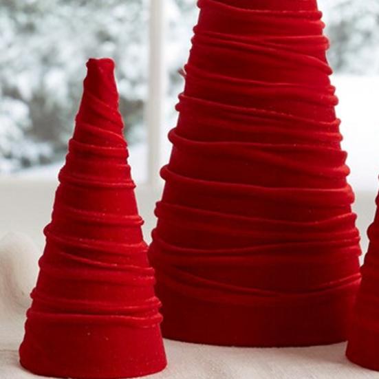 Velvet Christmas Cone Tree Decorations Christmas Flocked Tree Table Centerpiece