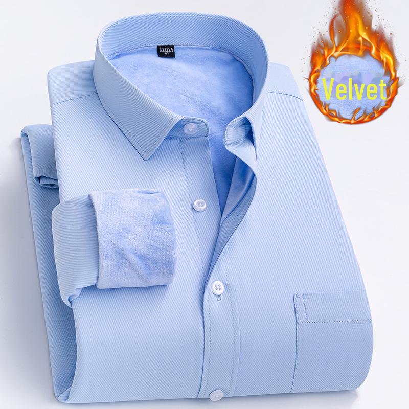 Men's Winter Plus Velvet Long-Sleeve Warm Shirt - Business Casual Gift for Middle-Aged Men