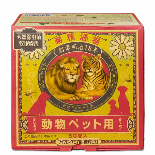 Lion Chemical Kikusei Uzu Natural Pyrethrum Incense Sticks for Animals and Pets, Large Size, 50 Rolls Per Box, Insect Repellent