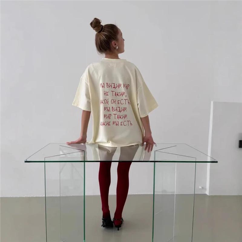 Summer 2025 Retro High Street Niche Short-Sleeve Age-Reducing 100% Print T-Shirt