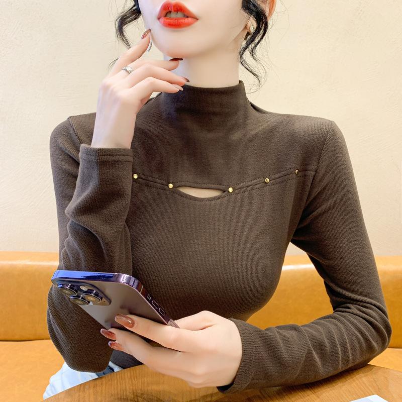 Winter New Simple Polished Slim-fit Design Semi-turtleneck Bottoming Shirt T-shirt Top