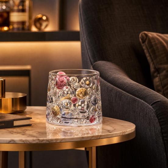 Rotating Whiskey Glass, Hand Painted Swivel Tumbler with 360-degree Spinning Base, Faux Crystal Liquor Glass Cup for Home Bar
