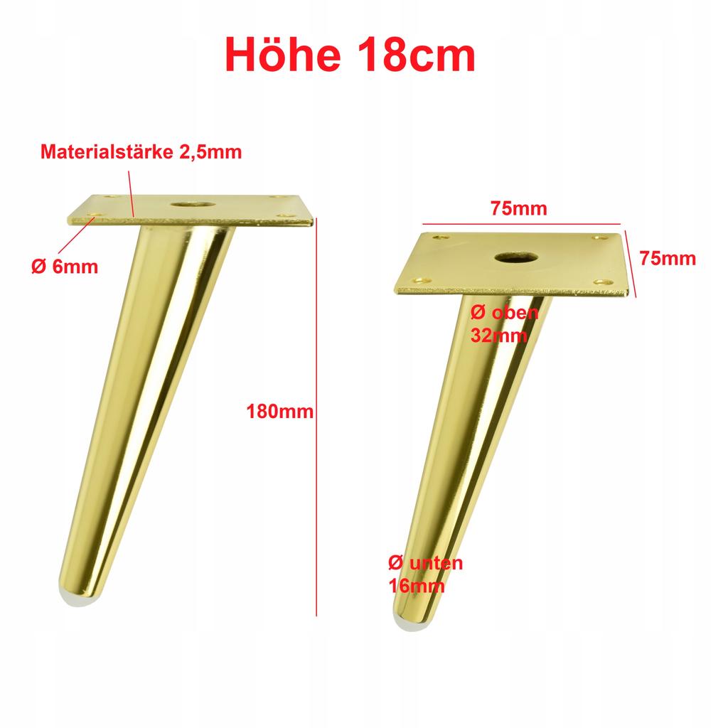 Furniture Leg Foot for Bed or Sofa, Gold Loft Style H180, Slanted, Strong, Sl012S