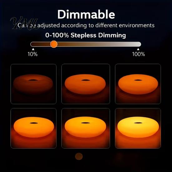 Modern Home Atmosphere Light Donut Night Light, Wireless Rechargeable 2-in-1 Table Lamp with Touch Dimmer, Small Space Lighting Warm Orange Glow Wall