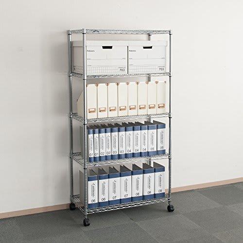 Doshisha Luminous Regular Steel Rack, 90cm Wide, 5 Shelves, Gap Storage, Rust-Resistant, Commercial Grade, 250kg Load Capacity (Per Shelf), Casters, W
