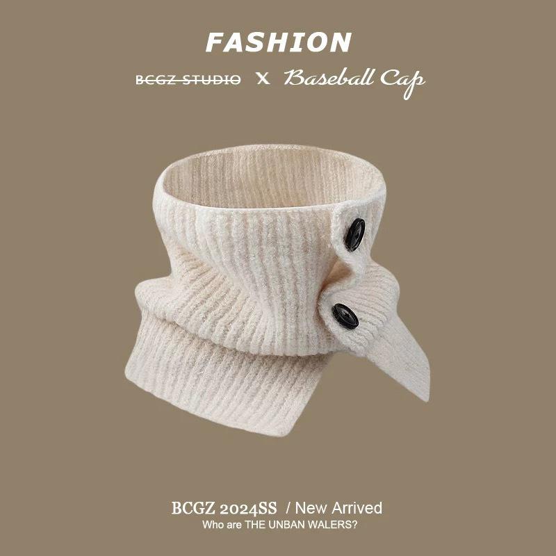 Korean Style Women's Knitted Woolen Neck Gaiter & Scarf with Buttons