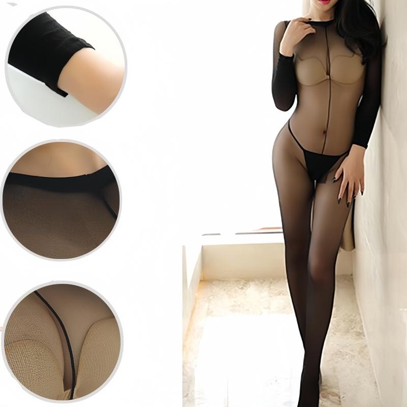 3 Colors Black Bodysuit Open Crotch Teddy Bodystocking Transparent Womens Long Sleeve One-Piece Sexy Lingerie Women Body Underwear Fishnet Costumes