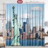 New York Statue of Liberty Skyline Curtains Set of 2 Rod Pocket Semi Sheer for Living Room Bedroom Decor