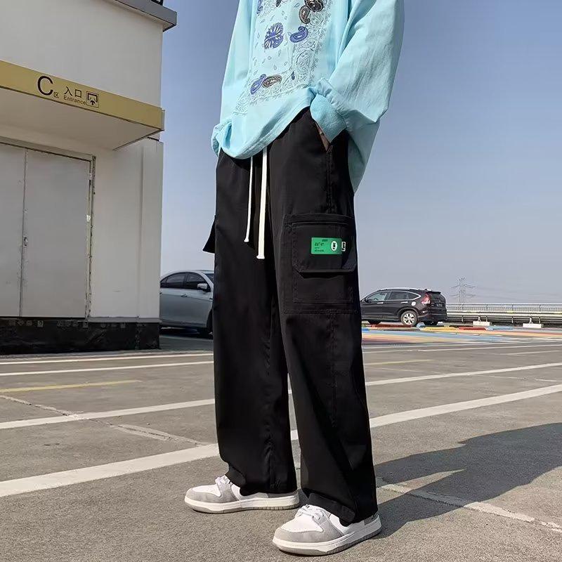 

Мужской осенний комбинезон с множеством карманов — модный, большой размер, повседневный, прямой, свободный крой, широкие брюки Extra Large чёрный