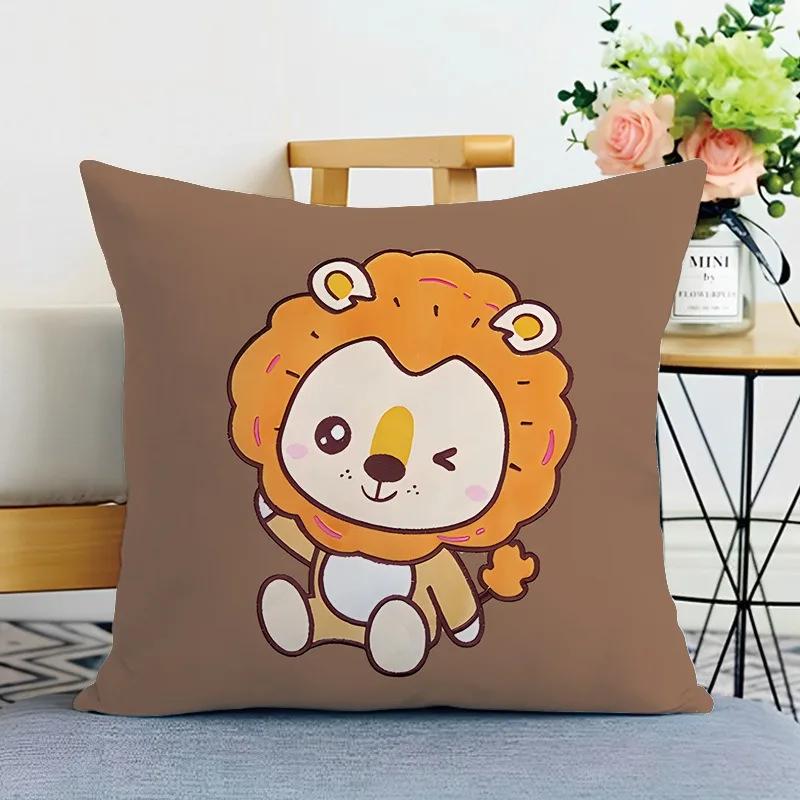 Cartoon Animal Print Decorative Pillowcase Bedroom Living Room Square Cushion Pillowcase