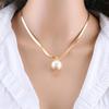 Vintage Copper Snake Chain Baroque Pearl Portrait Necklace Set for Women