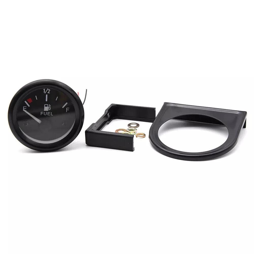 1x 12V 2'' 52mm Car Fuel Level Gauge Meter With Bracket 240-33 Ohm E-1/2-F White LED Light Black Plastic Gauges 6.8 * 7.2cm