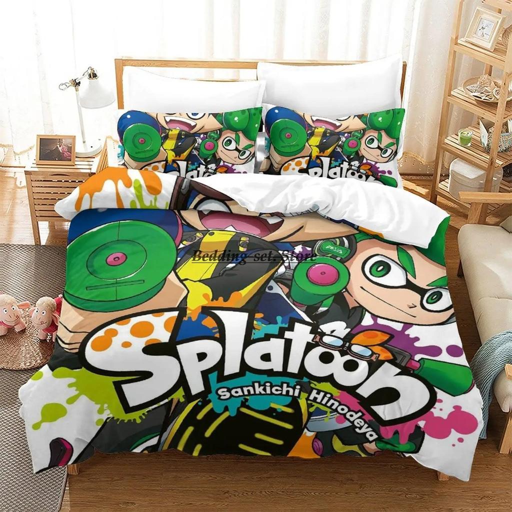 Splatoon 3 Inkling Squid Bedding Set Single Twin Full Queen King Size Bed Set Aldult Kid Bedroom Duvetcover Sets Bed Sheet Set