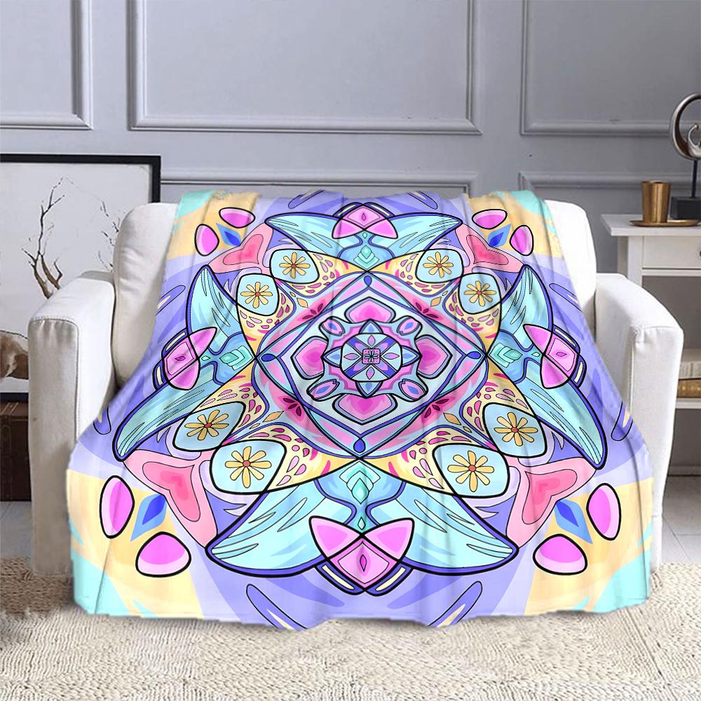 Colorful Mandala Pattern with Floral Details Patterned flannel blanket perfect for the bedroom living room, sofa, or a little nap