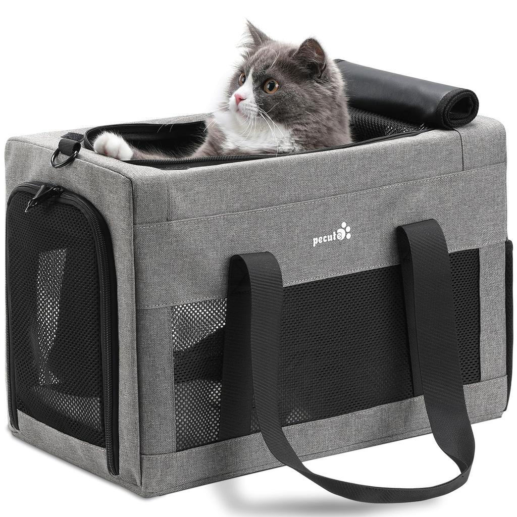 Pecute Pet Cat Carrier Shoulder Bag for Small and Small Foldable Perfect for Hospital Disaster and Light Gray Carrier, Bag, Handbag, Cats, Rabbits,