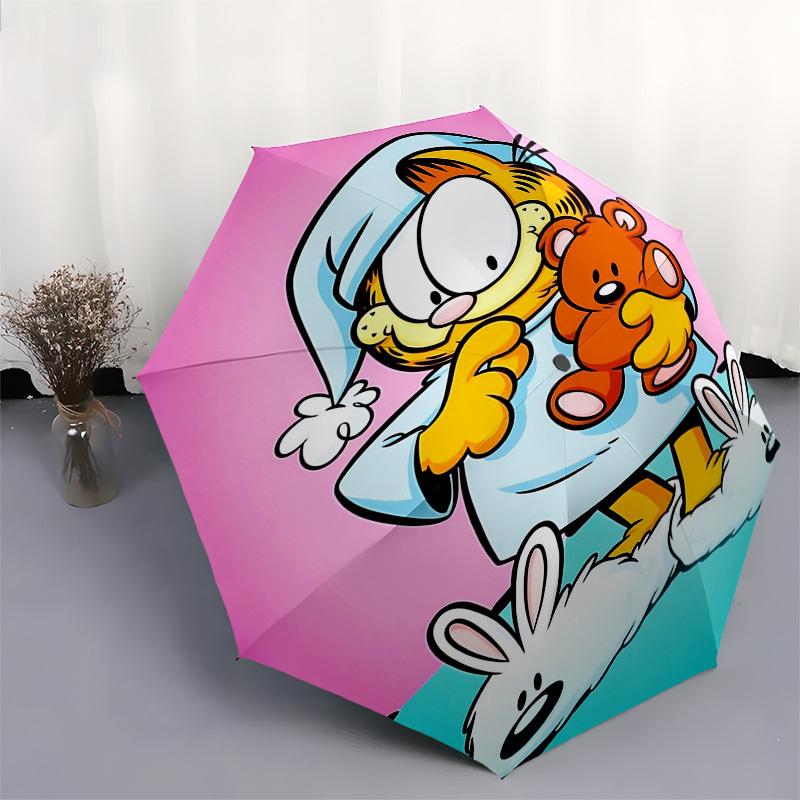Garfield, Teddy Bear Themed Automatic Opening and Closing Umbrella, Compact Travel Umbrella, Lightweight and Portable, Suitable for Beach Co