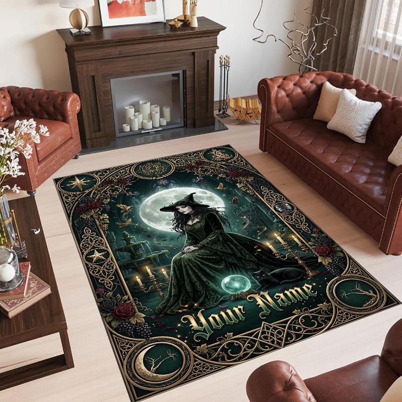 Witchcraft Theme Crystal Velvet Rug Personalized Custom Name Text Soft Floor Mat Home Decor