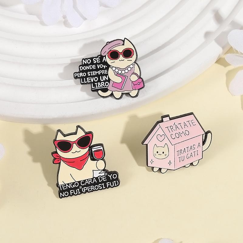Cute Cat In Sunglasses Enamel Pin Spanish Quotes Tengo Cara De Yo No Fui Pero Yo Si Fui Metal Brooches Lapel Badge Jewelry Gifts