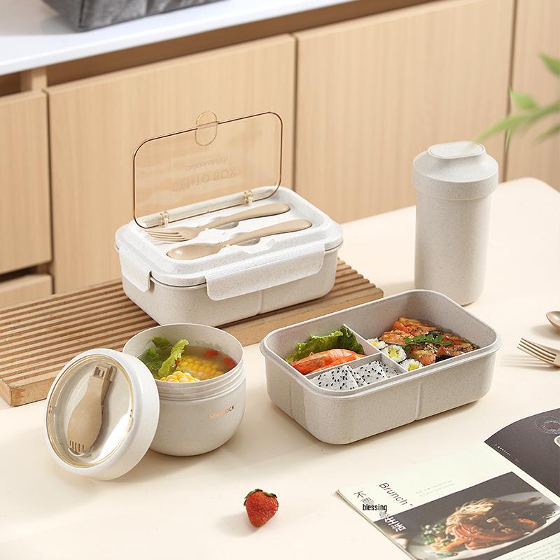 Minimalist Wheat Straw Bento Box – Microwaveable Lunch Box for Students & Office Workers