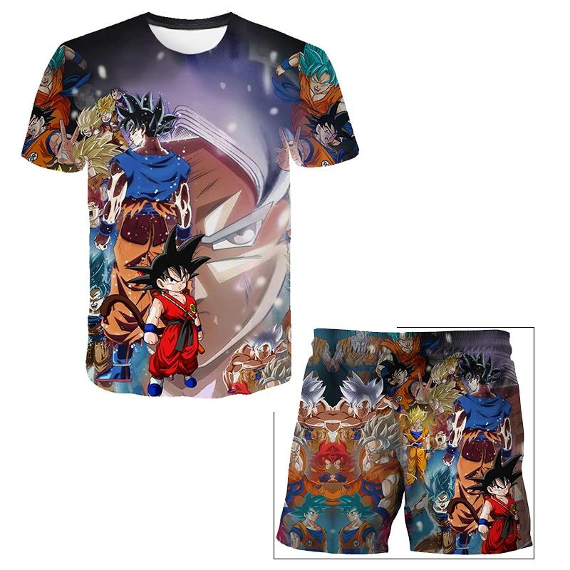2025 Summer New Fashion Dragon Ball Tshirt Shorts 2 Piece Sets Kids Tracksuit Vegeta Clothes 3D Printed Dragon Ball T Shirts  Suit