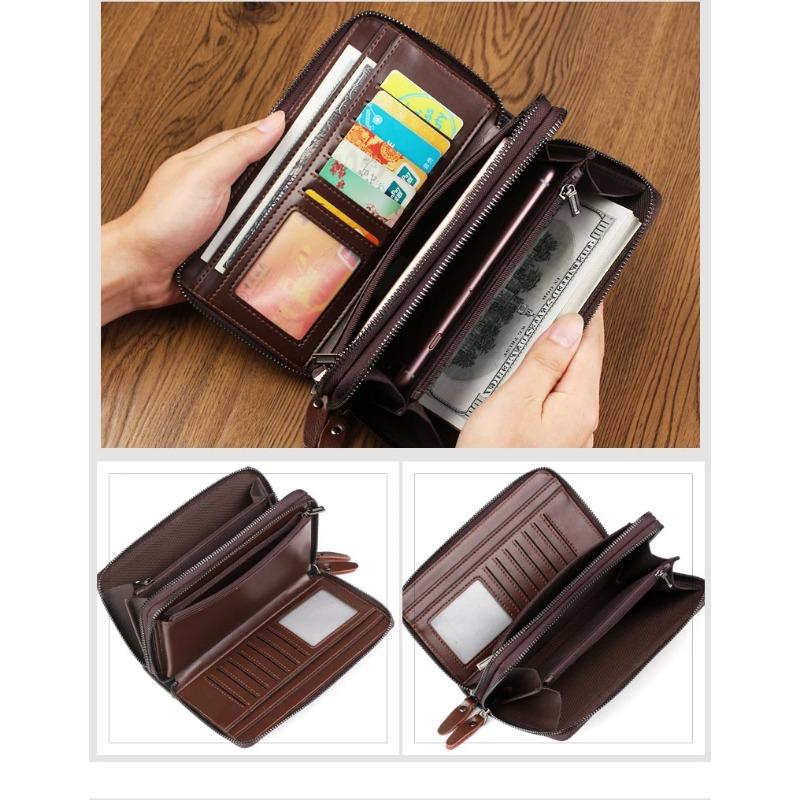 Men's PU double handle bag, men's bag, multifunctional wallet, business long, waterproof and wear-resistant