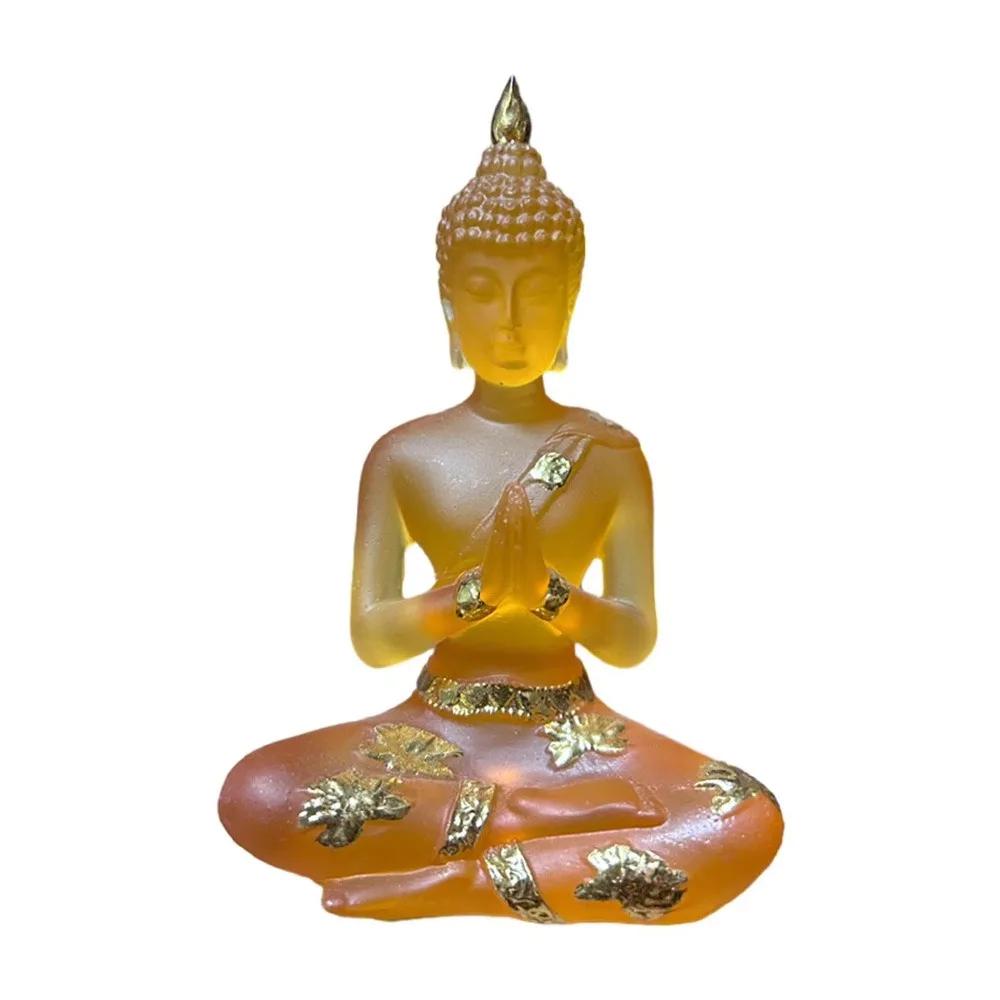 

Imitation Resin Buddha Figurines Transparent Lifelike Sitting Buddha Statue Flat Bottom Antique Sculpture Mini Buddhism Ornament