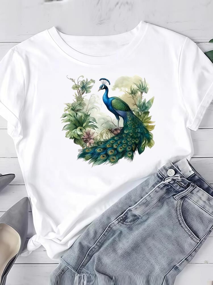 (Asian Size) Watercolor Flower Cute Short Sleeve Tee Clothing T Shirt Woman Women Fashion Top Print Female Graphic T-shirts