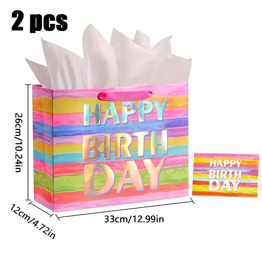 

Набор из 2 больших подарочных пакетов – с открыткой, тишью, надписью «С днем рождения» в цвете, унисекс, включая ленту и сложенную бумагу 2PCS