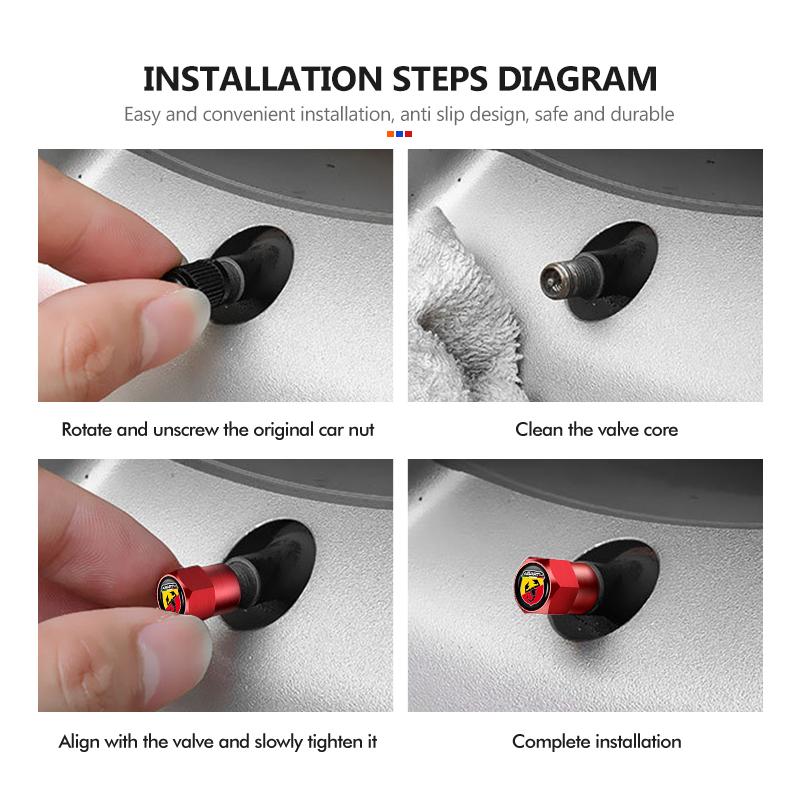 For Abarth 4Pcs Car Styling Aluminium Alloy Wheel Tire Valve Cover Caps FIAT 500 FR Stilo Doblo Tipo Lancia Musa Grande