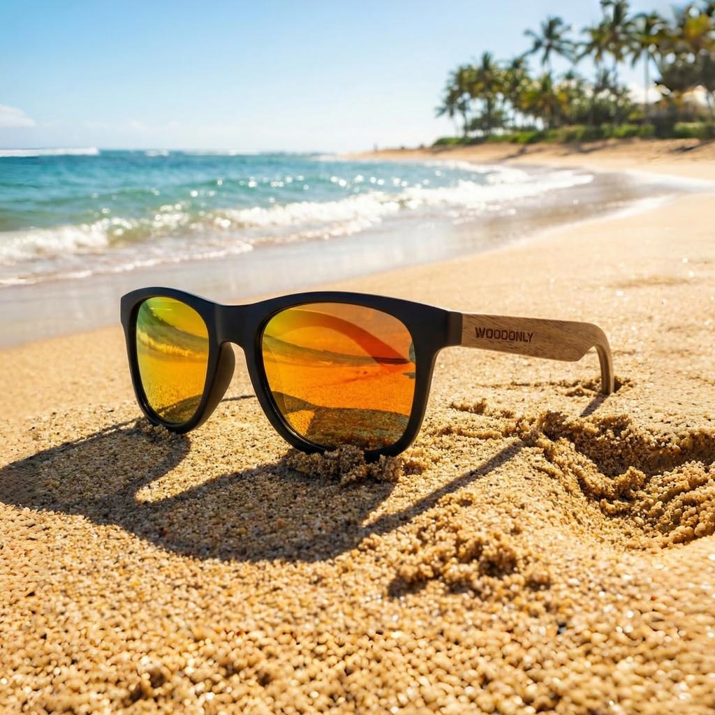WOODONLY Sunglasses Vintage Polarized UV400 Handmade Walnut Wood Orange
