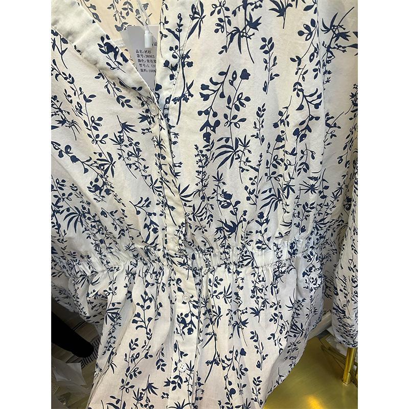 Floral Shirt Women's Long-sleeved Spring Clothes New V-neck Loose Top Pure Cotton Shirt