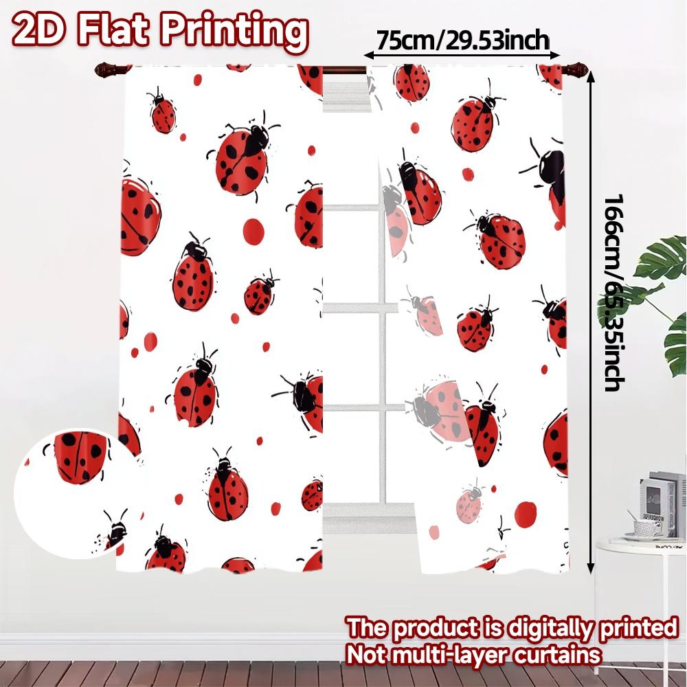 2pcs   2D FLAT PRINTING Curtains (Without Rod) Ladybug Parade(1) Popular Minimalist Curtains Machine Washable Fabric Curtains