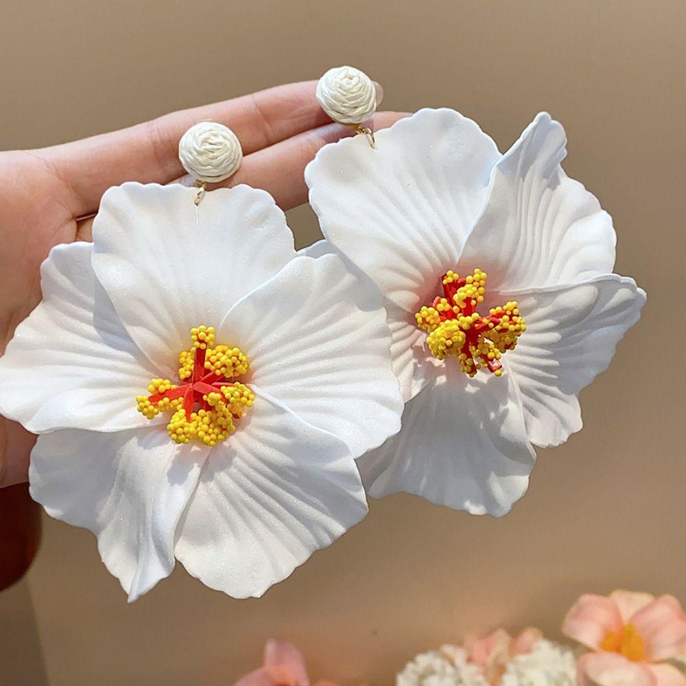 Zinc Zinc Alloy Simulated Flower Drop Earrings Silver Needle Lafite Grass Earrings Flower Earrings Women