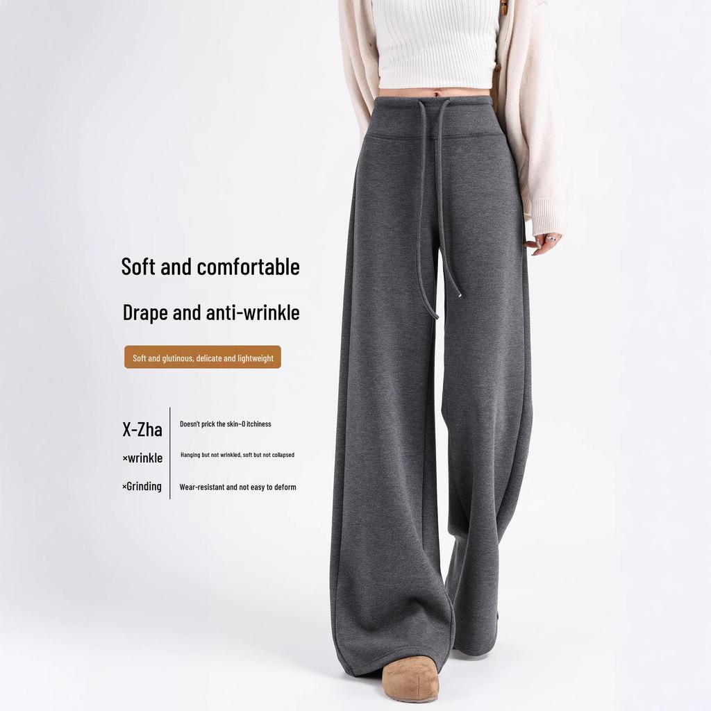 Women's Spring 2026 White Wide-Leg Glutinous Rice Pants - Petite Size, Plus Velvet, High-End Feel, Soft Drape.