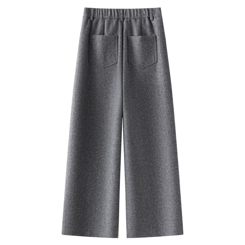2024 Women's Bestseller Grey Wool Wide-Leg Cropped Pants for Autumn/Winter
