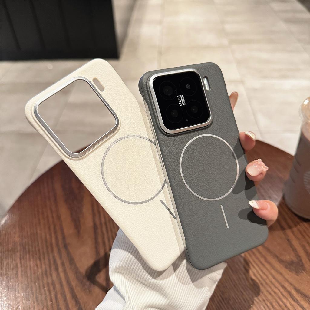 PC Borderless Leather Pattern Fine Ring Magnetic Attraction Is Suitable for Xiaomi Xiaomi15Pro Mobile Phone Case Xiaomi15 Protective Case