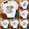 Bicycle Flower Print Tshirt Short Sleeve Round Neck Womens Dress Tops Graphic T Shirts Aesthetic Aesthetic Clothes Kawaii