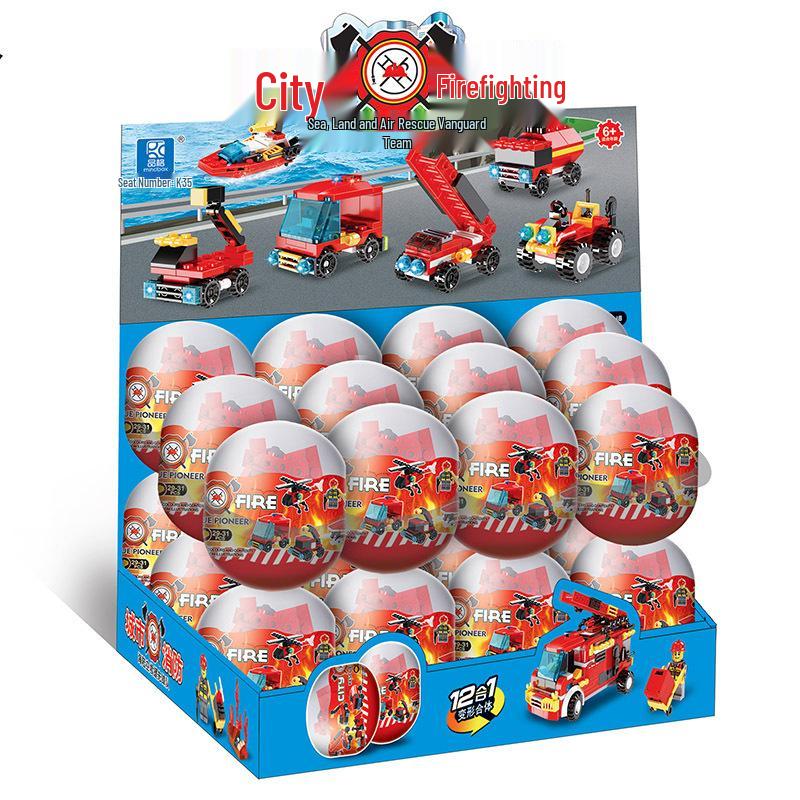 City Fire Truck Building Blocks 12-in-1 Transformable DIY Assembly Interlocking Toy Car