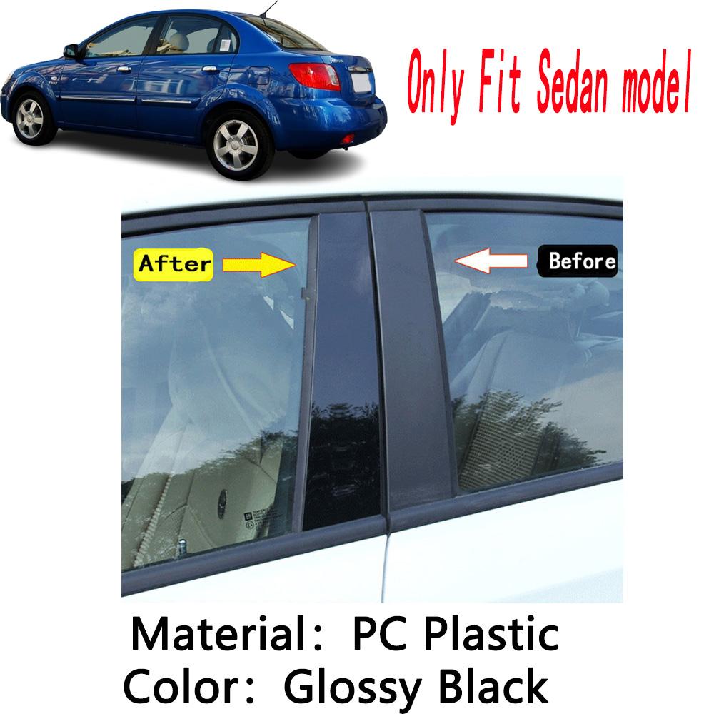 Car TPU/Glossy Mirror Pillar Post Cover For Kia Rio 2007 2008 2009 2010+ Door Trim Window Molding Sticker Plate Accessories 6pcs