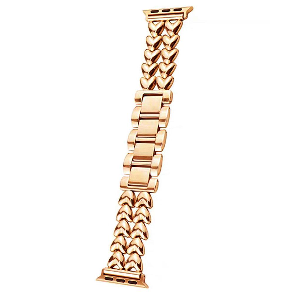 

Metal Band for Apple Watch Series 10 42mm/9 8 7 41mm/SE (2023) SE (2022) SE 6 5 4 40mm/3 2 1 38mm Double-Row Heart Alloy Watch Strap Rose Gold