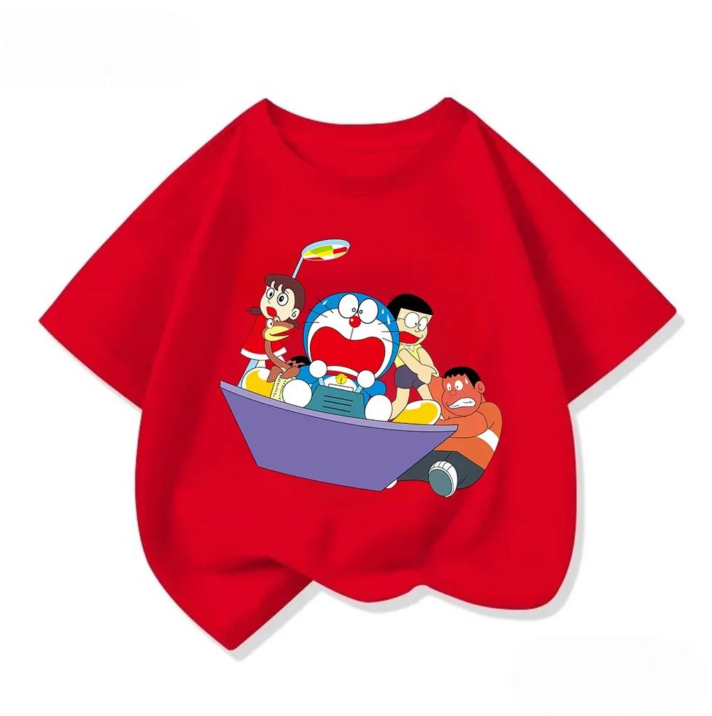 Summer Cute Short Sleeve Tee Children Lovely Cartoon Print Fashion Street Style Tops Doraemon Boys Girls Clothes 314Y