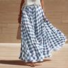 Women's High Waist Pleated A Line Long Skirt Plaid Flowy Midi Skirt with Elastic Waistband for Casual Wear